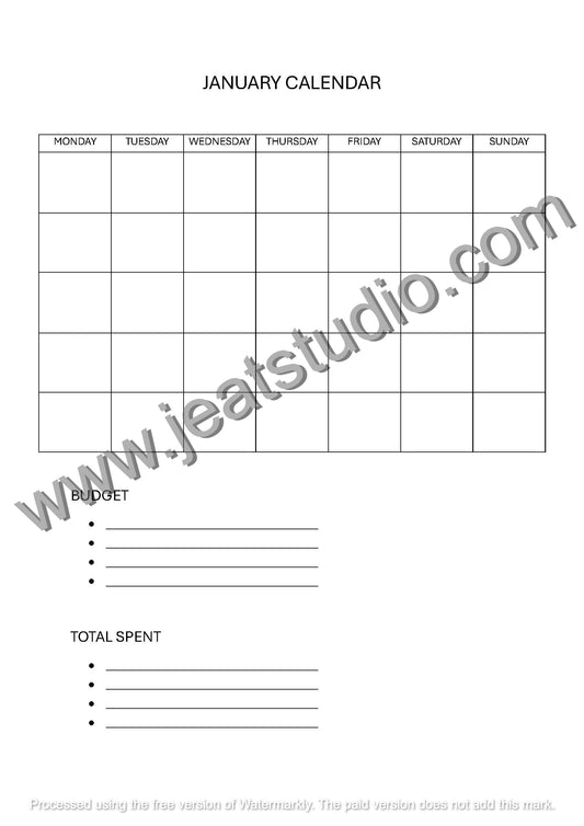 Printable Monthly Calendar